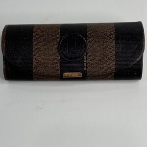 Fendi Black and Brown Striped Hardshell Eyeglass Case